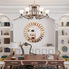 Sunburst Round Wall Mirror | Decorative Beveled Edge Accent Mirror for Living Room & Vanity - POUEV