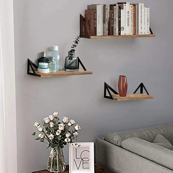 3-Tier Wall Floating Shelf Set | Modern Book Display & Storage Rack for Home Decor - POUEV