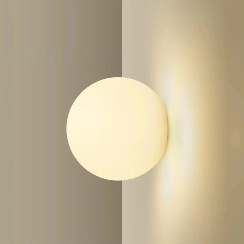 Modern Glass Wall Sconce | French Bauhaus Round Milk White Globe Lamp | Elegant Lighting - POUEV
