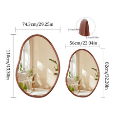 Irregular Large Wall Mirror with Solid Wooden Frame | Decorative Accent Mirror for Living Room, Dining Room & Bedroom - POUEV