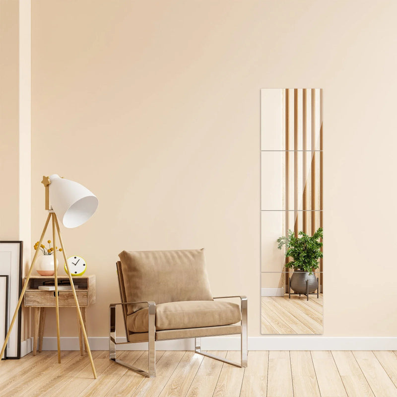 4Pcs Acrylic Mirror Tiles | Flexible, Unbreakable Self-Adhesive Wall Mirrors – 2mm Thick Reflective Stickers - POUEV