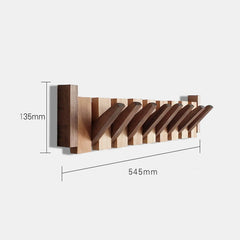 Wall-Mounted Coat Rack | Beech & Walnut Hook Hanger with Foldable Shelf | Wooden Home Decor for Bedroom Closets - POUEV