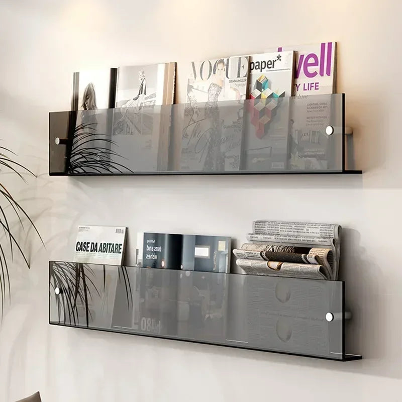 Transparent Acrylic Wall Shelf | Magazine & Book Storage Rack - POUEV