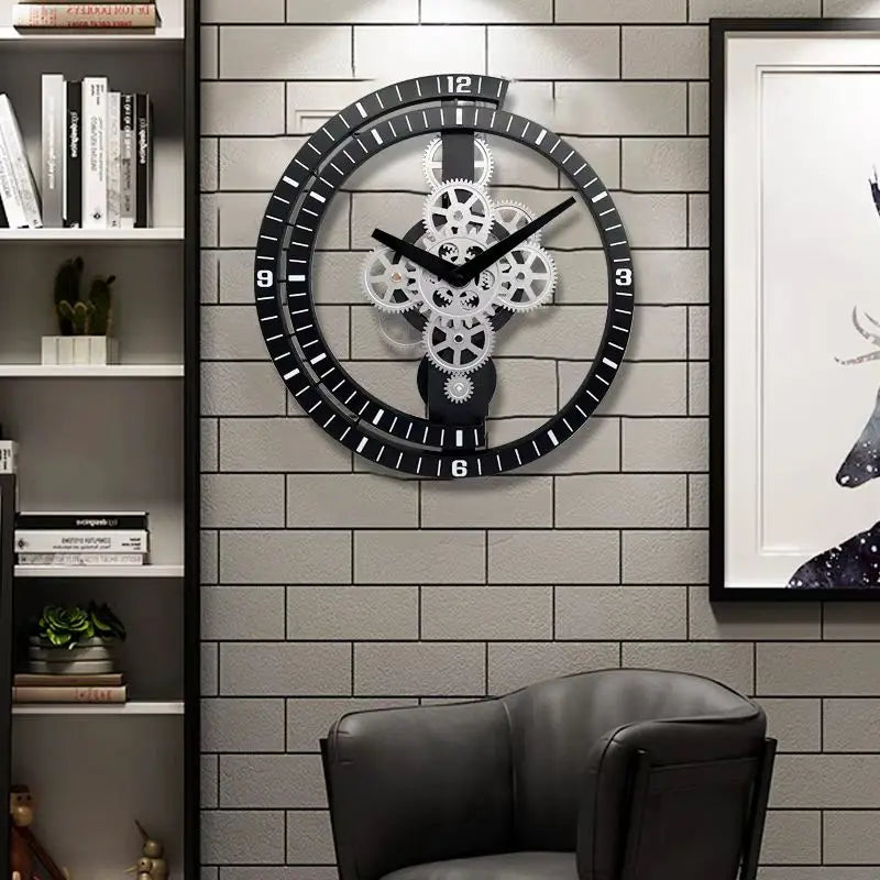 Industrial Gear Rotating Silent Wall Clock | Modern Design for Living Room & Office Art