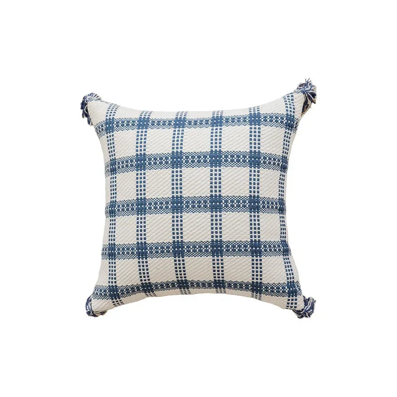 Nordic Blauwe Tufted Kussenhoes | Geometrisch Streep Design | Decoratie Sofa - POUEV