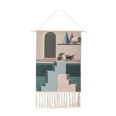 Macrame Wall Hanging Tapestry | Nordic Cotton Tassel Handmade Woven Bohemian Geometric Canvas Cloth - POUEV