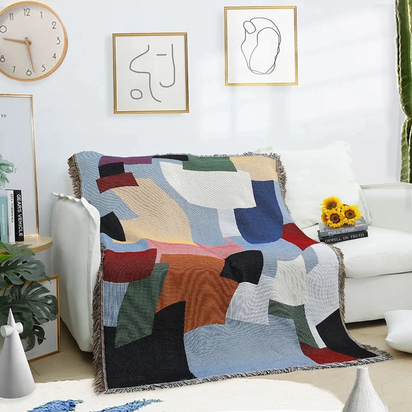 Nordic Geometric Tapestry | Luxury Sofa Cover & Decorative Blanket - POUEV