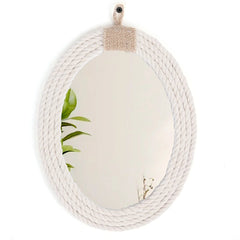 Cotton Rope Oval Mirror | Nautical & Coastal Style with Macrame Fringe | Hanging Oval Decorative Mirror - POUEV