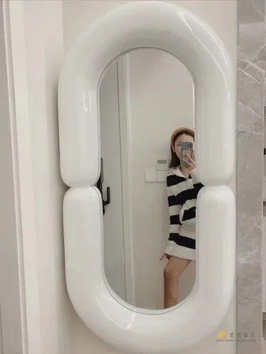 Oval Black Wall Mirror | Girl Aesthetic Nordic Design with Long Decorative Frame | Funky Memphis Style Bathroom & Household Mirror - POUEV