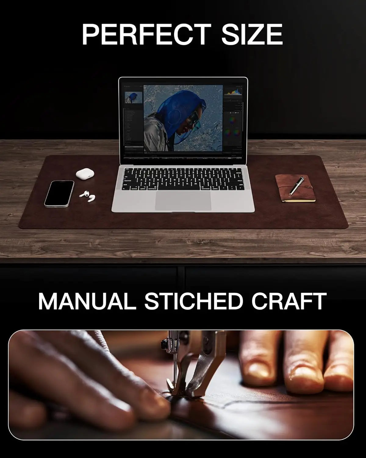 Bureau onderlegger | Echt kalfsleer | Antislip en bureaubescherming - POUEV