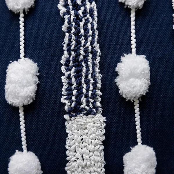 Boho Tufted Kussenhoes | Marineblauw | Geometrisch Patchwork & Kwastjes - POUEV