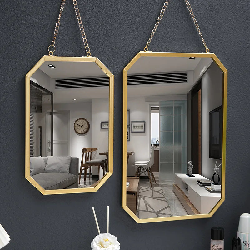Nordic-Style Rectangular Wall-Mounted Mirror | Minimalist Iron Frame Makeup & Bathroom Mirror - POUEV