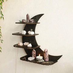 30cm Black Moon Wall Shelf | 4-Tier Gothic Floating Shelf - POUEV
