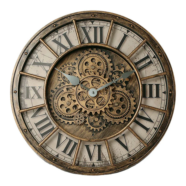 46cm Industrial Steampunk Wall Clock | Moving Gears & Roman Numerals