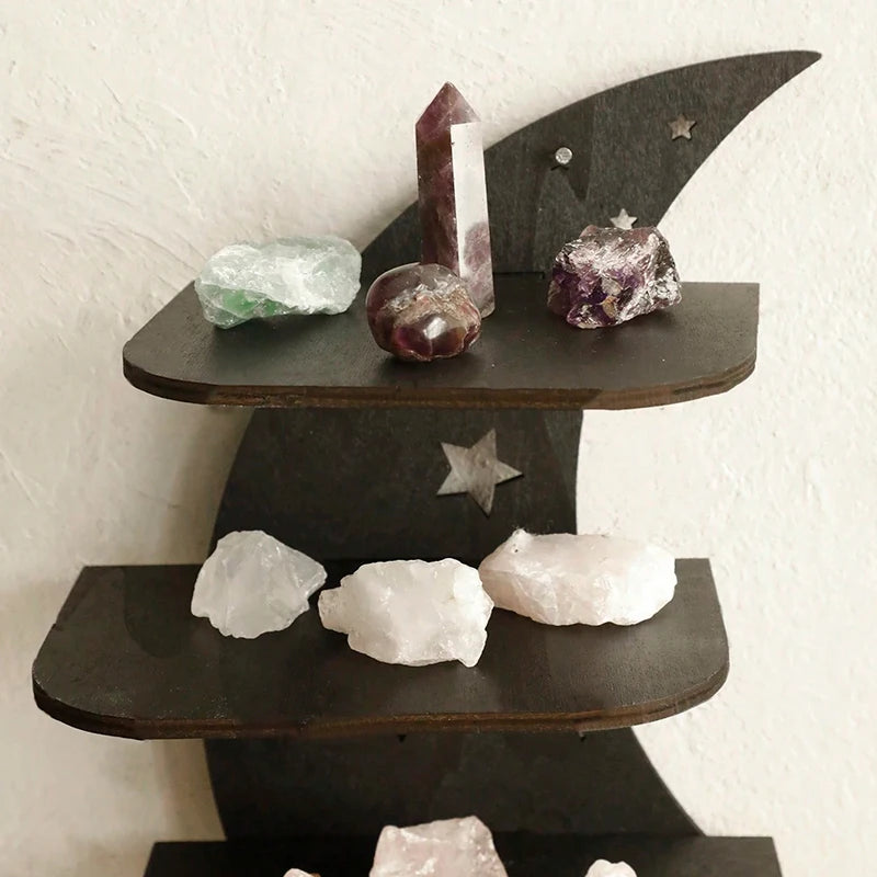 30cm Black Moon Wall Shelf | 4-Tier Gothic Floating Shelf - POUEV