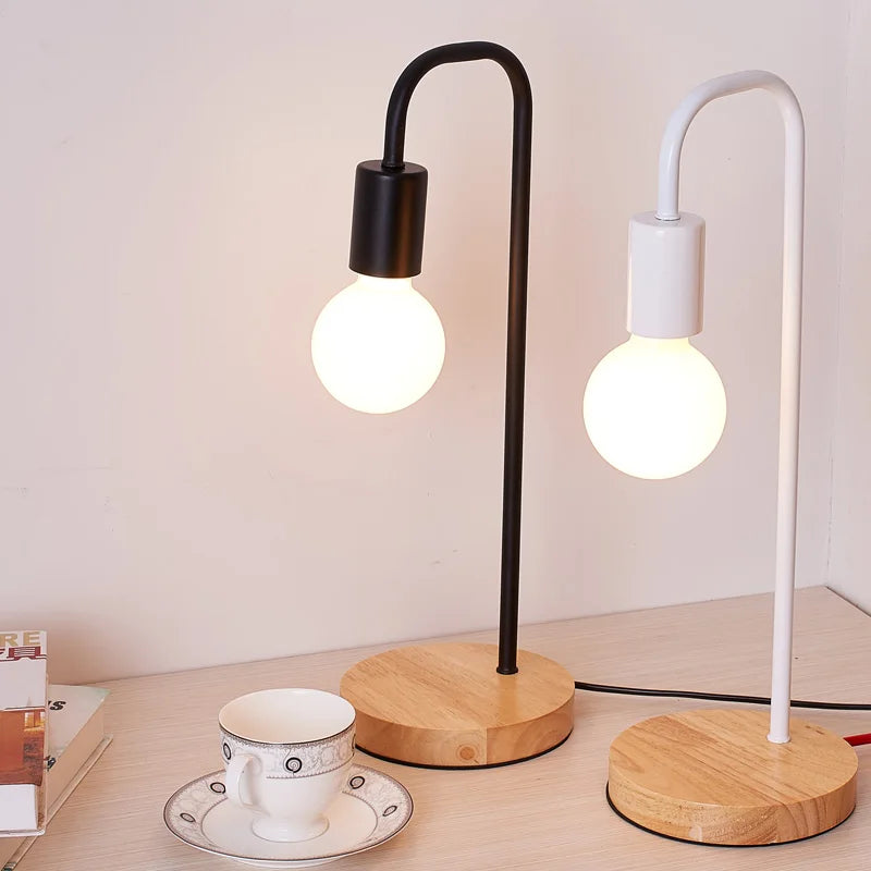 Loft Vintage Desk Lamp | American Countryside Wooden E27 Edison Bulb Table Lamps - POUEV