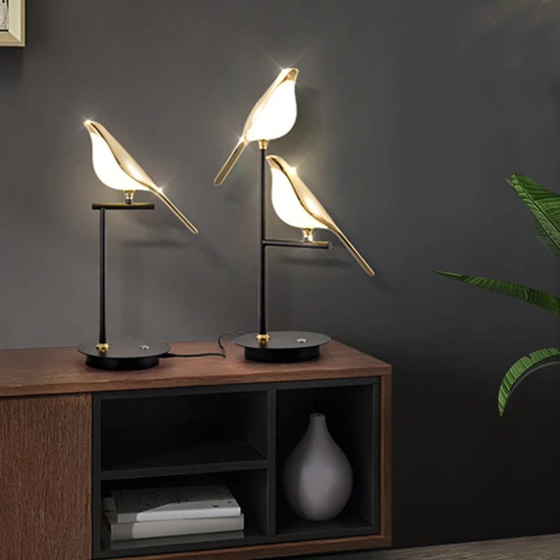 Modern LED Magpie Bird Table Lamp | Elegant Reading & Bedside Light for Home Décor - POUEV