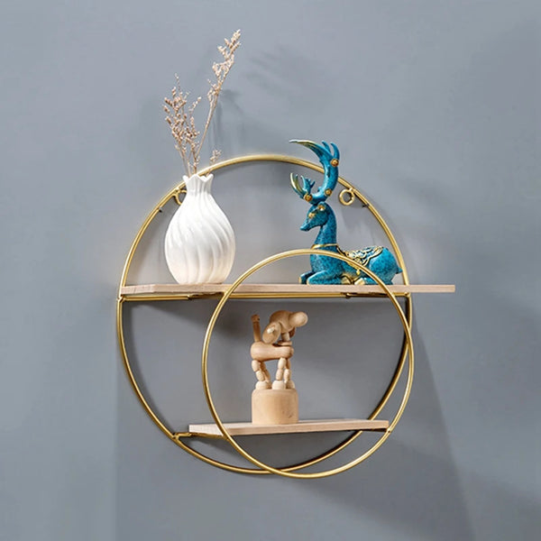 Modern Gold Iron Wall Shelf | No-Drill Floating Storage Rack - POUEV