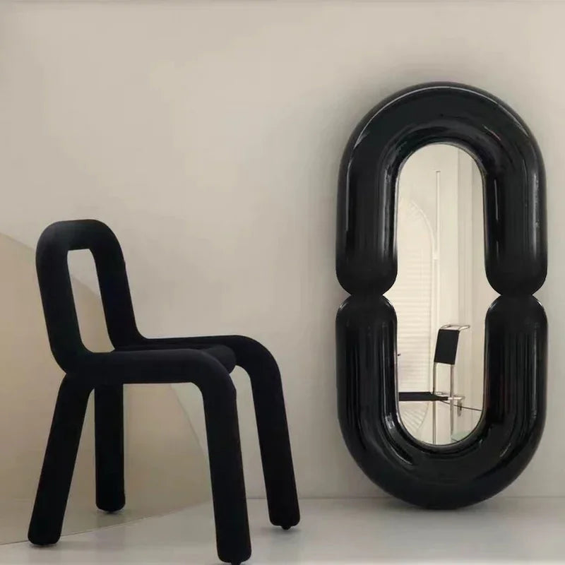 Oval Black Wall Mirror | Girl Aesthetic Nordic Design with Long Decorative Frame | Funky Memphis Style Bathroom & Household Mirror - POUEV