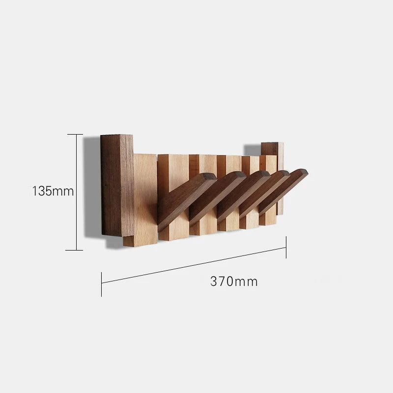 Wall-Mounted Coat Rack | Beech & Walnut Hook Hanger with Foldable Shelf | Wooden Home Decor for Bedroom Closets - POUEV
