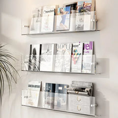 Transparent Acrylic Wall Shelf | Magazine & Book Storage Rack - POUEV