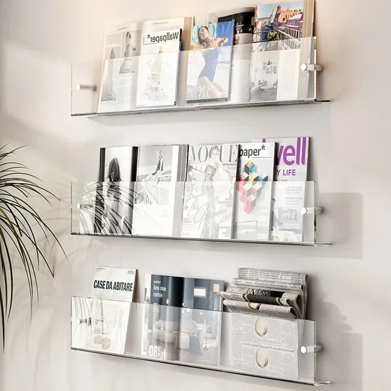 Transparent Acrylic Wall Shelf | Magazine & Book Storage Rack - POUEV