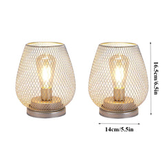 Set of 2 Metal Cage Table Lamp | Vintage Battery Operated LED Lantern - POUEV