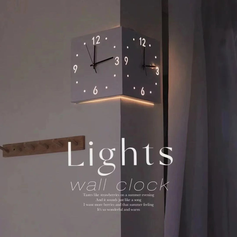 Modern Double-Sided Corner Wall Clock | Silent & Light-Sensitive Design