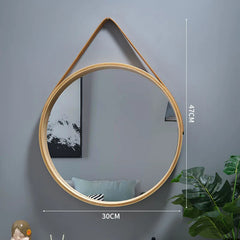 Round Wall-Mounted Vanity Mirror | Thick Wooden Border, No Perforation | Bathroom & Makeup Mirror - POUEV