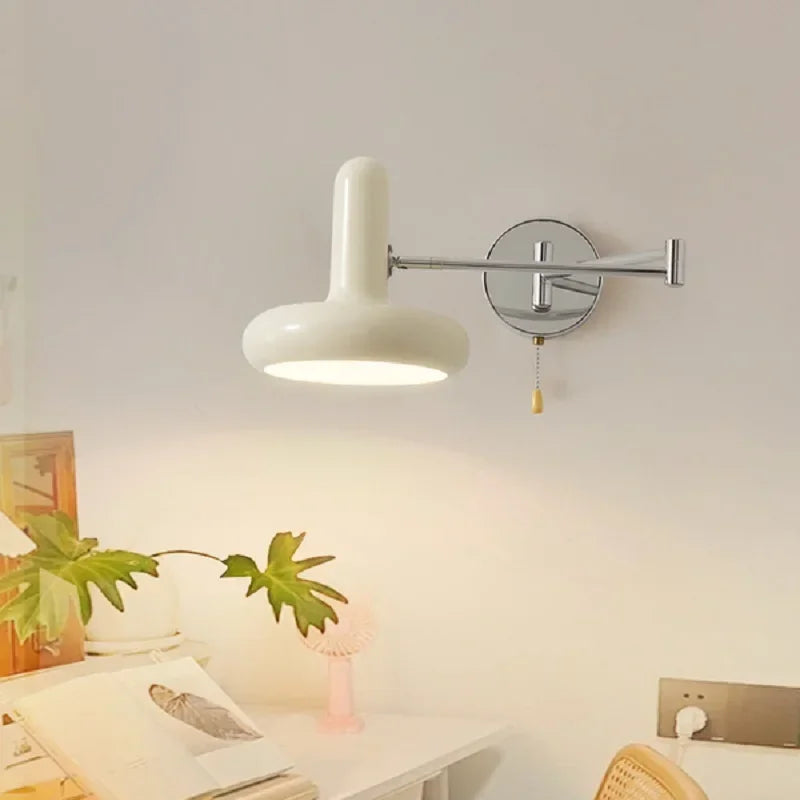 Minimalist LED Wall Lamp | Nordic Cream-Style Bedside Light | Retractable E27 Wall Sconce - POUEV