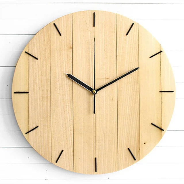 Modern Round Wooden Wall Clock | Silent Non-Ticking Quartz Clock for Home & Office