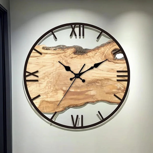 Minimalist Transparent Wall Clock | Silent Acrylic Wood Grain Design