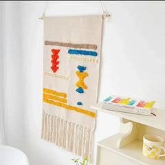 Macrame Wall Hanging Tapestry | Nordic Cotton Tassel Handmade Woven Bohemian Geometric Canvas Cloth - POUEV