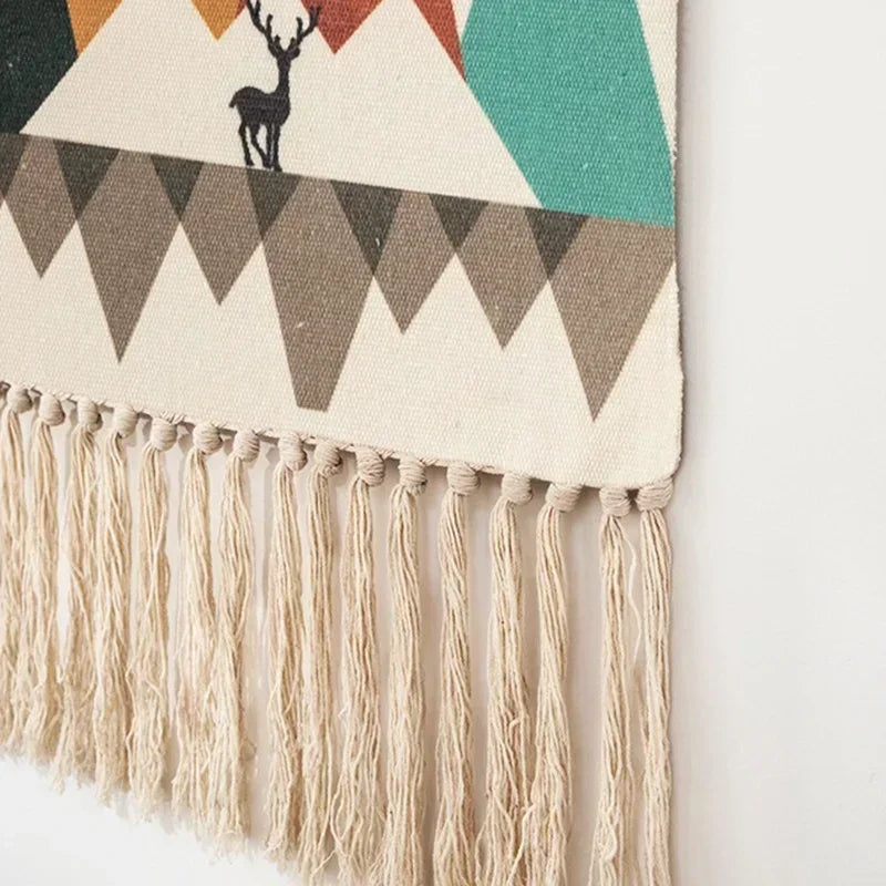 Macrame Wall Hanging Tapestry | Nordic Cotton Tassel Handmade Woven Bohemian Geometric Canvas Cloth - POUEV