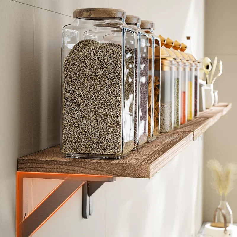 Wooden Wall Shelves | Solid Wood Floating Storage Shelf for Bathroom Accessories and Home Organization - POUEV