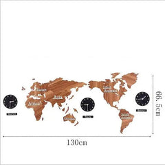 Nordic Wooden World Map Wall Clock | Silent Large Decorative Clock - POUEV