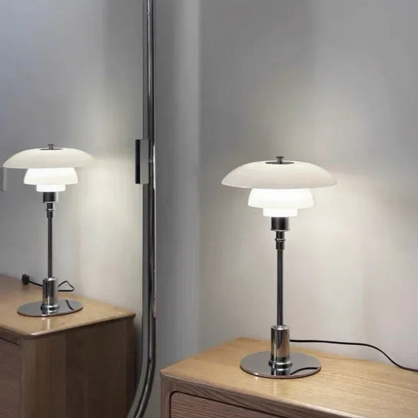 Danish Designer Glass LED Table Lamp | Nordic Modern Silver Reading Light - POUEV