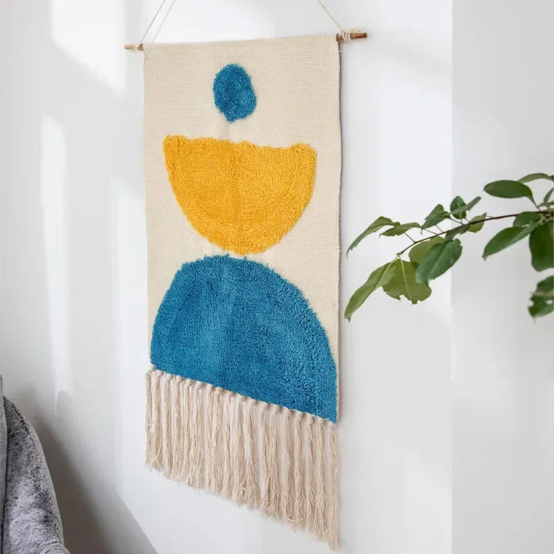 Macrame Wall Hanging Tapestry | Nordic Cotton Tassel Handmade Woven Bohemian Geometric Canvas Cloth - POUEV