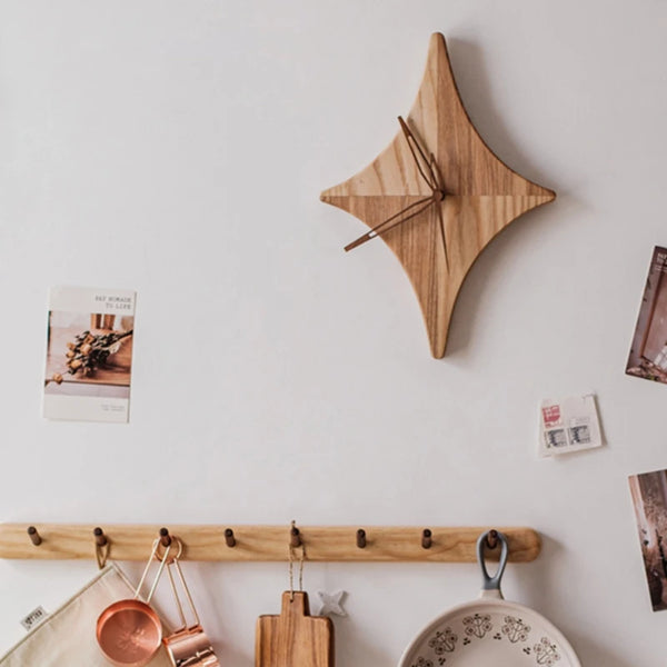 Star-Shaped Solid Wood Wall Clock | Stylish & Natural Wall Décor