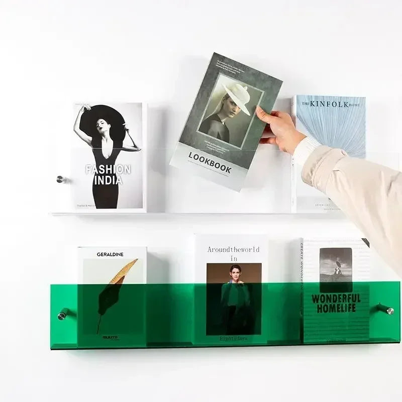 Transparent Acrylic Wall Shelf | Magazine & Book Storage Rack - POUEV