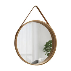 Round Wall-Mounted Vanity Mirror | Thick Wooden Border, No Perforation | Bathroom & Makeup Mirror - POUEV