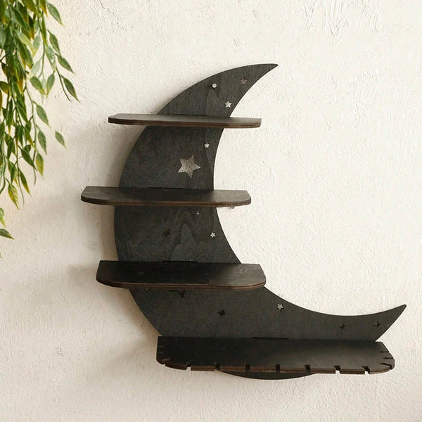 30cm Black Moon Wall Shelf | 4-Tier Gothic Floating Shelf - POUEV