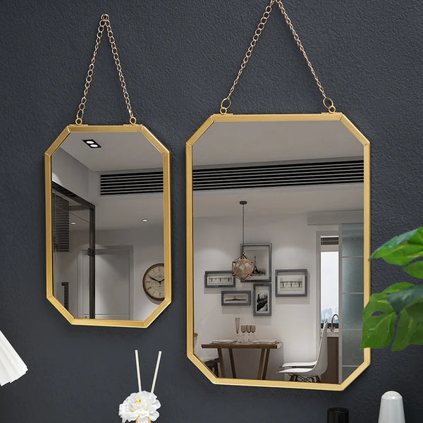 Nordic-Style Rectangular Wall-Mounted Mirror | Minimalist Iron Frame Makeup & Bathroom Mirror - POUEV