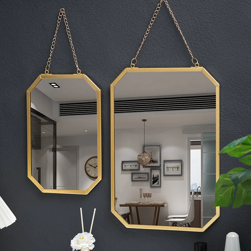 Nordic-Style Rectangular Wall-Mounted Mirror | Minimalist Iron Frame Makeup & Bathroom Mirror - POUEV