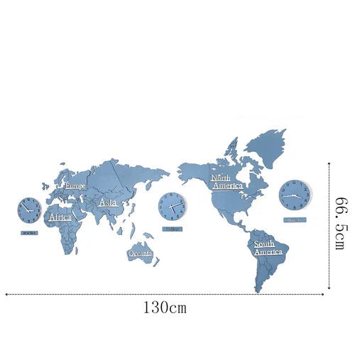 Nordic Wooden World Map Wall Clock | Silent Large Decorative Clock - POUEV
