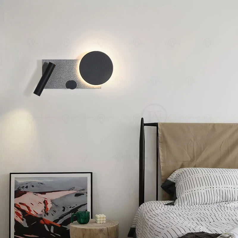 Bedroom Bedside Wall Lamp with Switch and Spotlight | Simple & Modern Nordic Creative Adjustable Angle - POUEV