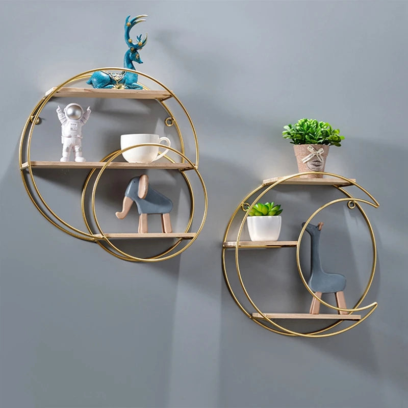 Modern Gold Iron Wall Shelf | No-Drill Floating Storage Rack - POUEV