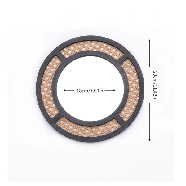 Bohemian Rattan Round Mirror | Stylish Wall Hanging for Bedroom and Living Room Décor - POUEV