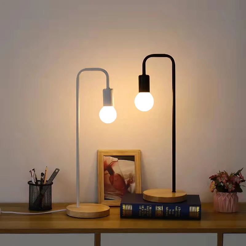 Loft Vintage Desk Lamp | American Countryside Wooden E27 Edison Bulb Table Lamps - POUEV