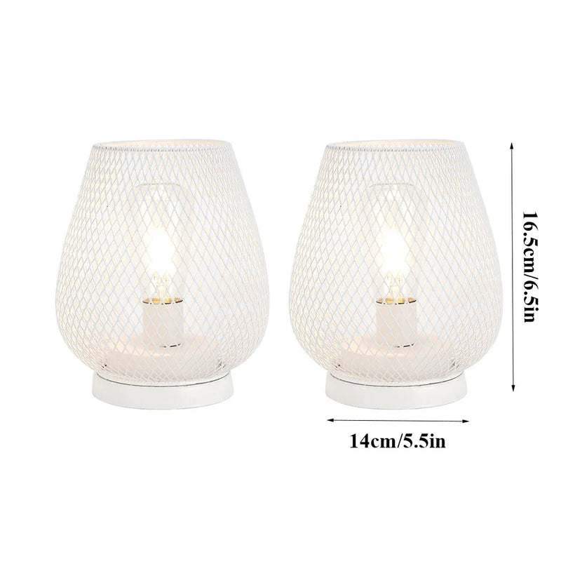 Set of 2 Metal Cage Table Lamp | Vintage Battery Operated LED Lantern - POUEV